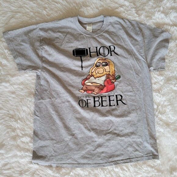Men's XL Marvel Thor Father of Beer Graphic Tee Shirt Gray - Picture 1 of 4